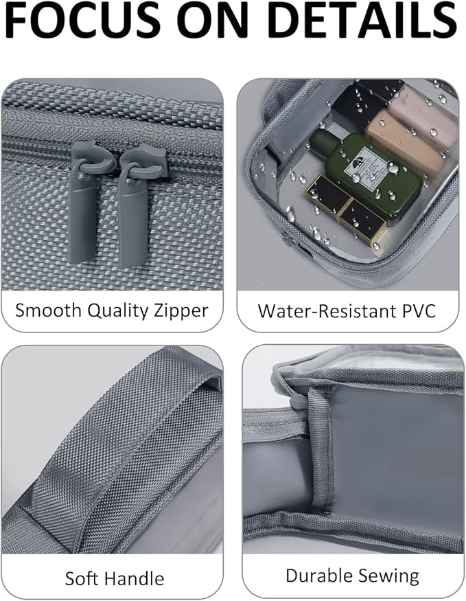 Moyad TSA Approved Clear Toiletry Bag with Handle, 2 Pack Quart Size 3-1-1 Liquids Pouch for Travel, Transparent Makeup & Cosmetic Organizer for Women Men, Grey