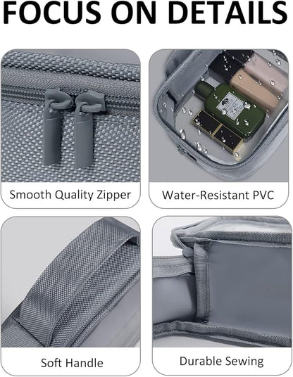 Moyad TSA Approved Clear Toiletry Bag with Handle, 2 Pack Quart Size 3-1-1 Liquids Pouch for Travel, Transparent Makeup & Cosmetic Organizer for Women Men, Grey