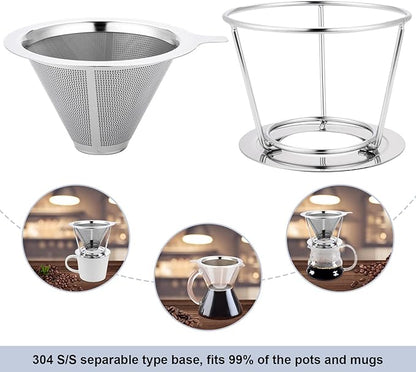 Pour Over Coffee Maker,Coffee Filter,Slow Drip Paperless Stainless Steel Cone Coffee Dripper(1 Cup)