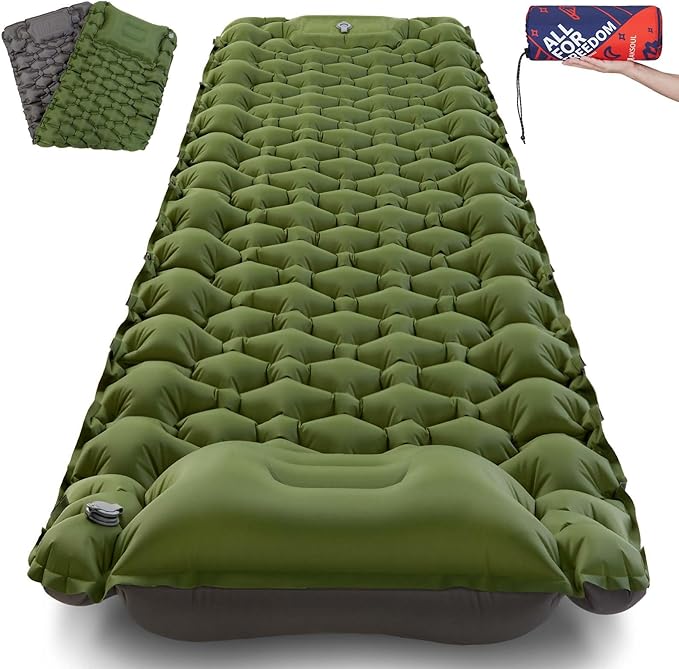 AKSOUL Sleeping Pad Camping Mat: Ultralight & Compact Self Inflating Air Mattress with Built-in Foot Pump, Connectable Lightweight with Pillow Inflatable Pad for Camping, Backpacking, Hiking