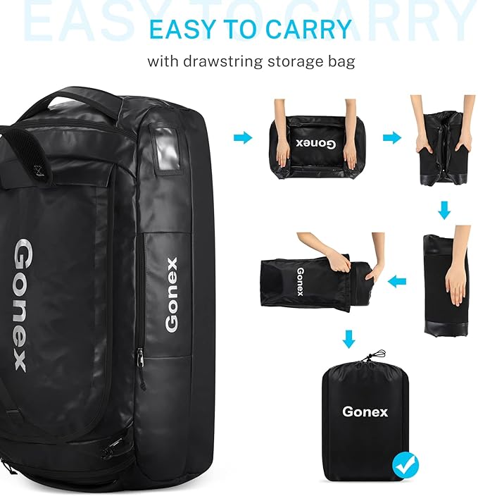 Gonex 80L Duffel Bag Backpack, Convertible to Gym Backpack and Handbag for Men Women, Water-Repellent for Hiking Camping Travelling Cycling, Black
