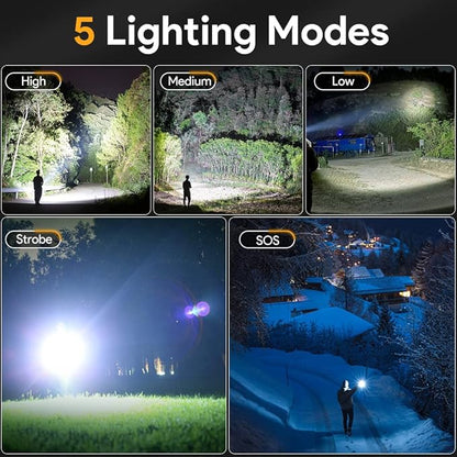2 Pack Rechargeable Flashlights 10000 High Lumens with Cob Sidelight,Waterproof,Zoomable,5 Modes,LED Flashlight for Emergency Camping Hiking(with Battery)