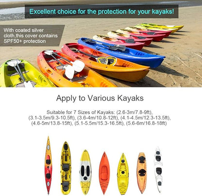 7.8-18ft Waterproof Kayak Canoe Cover-Storage Dust Cover UV Protection Sunblock Shield for Fishing Boat/Kayak/Canoe 7 Sizes [Choose Color] (Dark Blue(Upgraded), Suitable for 12.3-13.5ft Kayak)