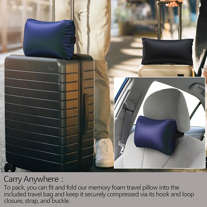 Memory Foam Camping Pillow -Compact Firm Supportive Compressible Travel Pillow, Contoured Support, Breathable Cover, Lightweight Easy-to-Carry for Backpacking, Airplane,Car