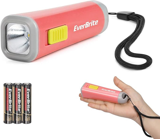 EverBrite Kids Flashlight, Mini LED Flashlight, Plastic Torch Use for Emergencies, Camping, Outdoor with Lanyard 3AAA Battery Included, Coral