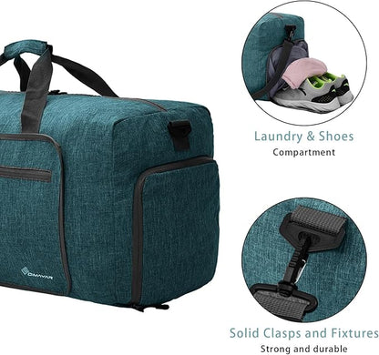 Dimayar 85L Travel Duffle Bag for Men Women - Foldable Duffel Bag with Shoes Compartment - Overnight Bags Waterproof & Tear Resistant(Green)