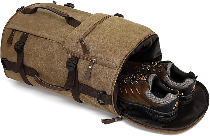 Gym Duffle Bag Backpack 4-Way Vintage canvas with Shoes Compartment for travel Sport Hiking laptop (Vintage coffee) X-Large
