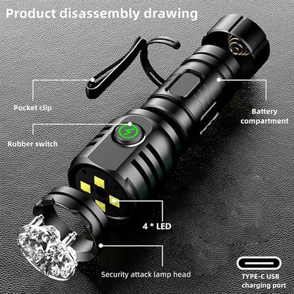 ALONEFIRE H64 Mini LED Flashlight Type C USB Rechargeable Bright 4 LED Light Source Small Torch 8 Modes Waterproof Long Battery Life with Tail Magnet, Clip, Battery for Outdoor, EDC Carry, Hiking