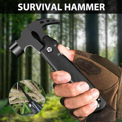 Hammer Multitool, Camping Hammer Tool Camping Essentials Gear Survival Multitool with Knife Hammer Pliers Saw Bottle Can Opener Screwdriver Cool Gadgets Gifts for Men, Dad