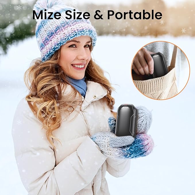 Hand Warmers Rechargeable, 2 Pack Portable Electric Hand Warmer Double-Sided Heating, Magnetic Portable Pocket Heater, Rechargeable Hand Warmer Great for Raynauds, Hunting, Camping, Men Women