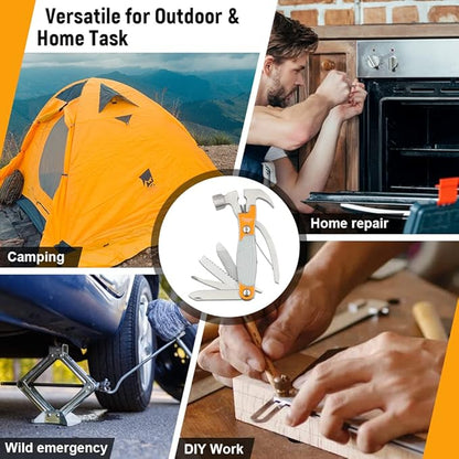 Hoteche MultiTool 11-in-1 Multi-Functiona Adjustable Wrench with Hook Remover, Wire Cutter, Hammer, Wrecking Bar, Screwdriver, Bottle Opener, Saw, Knife, File for Camping and Household