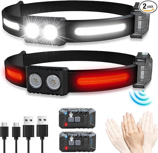 Headlamp Rechargeable,1200 Lumen Ultra-Light Bright Headlamp Flashlight,LED Rechargeable Headlight with White Red Light,5 Mode Waterproof Motion Sensor Head Lamp,for Fishing,Running,Camping,Cycling