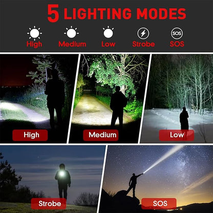 Roxicosly 2 Pack Rechargeable LED Flashlights, Small Handheld Flashlights for Home Emergencies, Powerful Flashlights with 2000mAh Built-in Battery, IP68 Waterproof