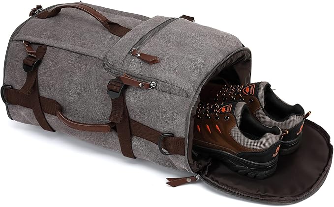 Gym Duffle Bag Backpack 4-Way Vintage canvas with Shoes Compartment for travel Sport Hiking laptop (Vintage grey) “X-Large