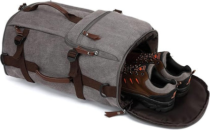 Gym Duffle Bag Backpack 4-Way Vintage canvas with Shoes Compartment for travel Sport Hiking laptop (Vintage grey) “X-Large