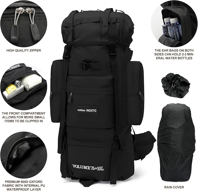 85L Lightweight Internal Frame Hiking Backpack for Men Women, Waterproof Travel Camping Backpack with Rain Cover