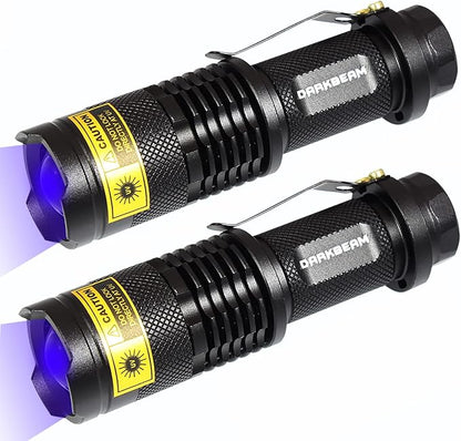 DARKBEAM UV 365nm Light Flashlight 2 Packs Wood's lamp Blacklight LED Portable Mini Handheld Torch Detector for Dog Urine Pet 370nm Anti-counterfeiting Identification, Resin Curing