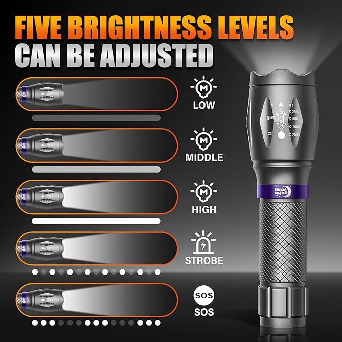 2 Pack LED Flashlights High Lumens with 6 AAA Batteries, 5 Modes Mini Waterproof Tactical Flashlight for Camping Hiking, Bright Flashlight with Zoomable, Fathers Day Dad Gifts for Him, Grey & Purple