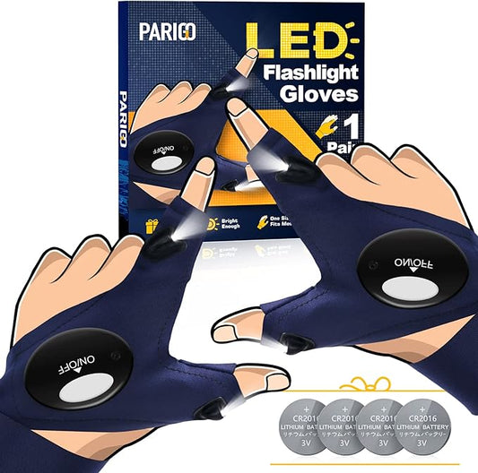 PARIGO Flashlight Gloves with Lights Gifts for Men Valentines Day Gifts for Him Boyfriend Husband Anniversary Easter Gifts Christmas Birthday Stocking Stuffers Cool Gadget Fishing Gifts