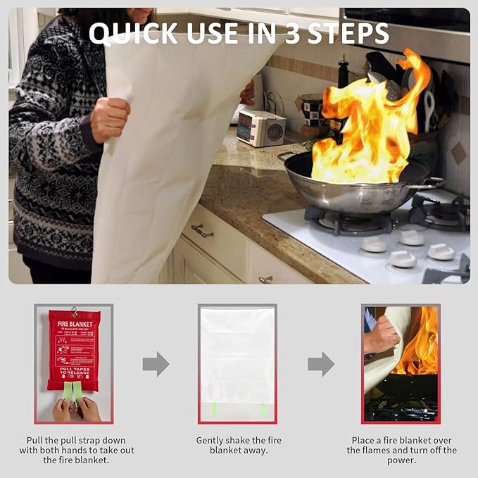 Emergency Fire Blankets, Fire Extinguisher Blanket Glow at Night, Flame Retardant Blanket Fire Safety Blanket for Home and Kitchen, Camping, Grill, Car, Office (1 Pack)