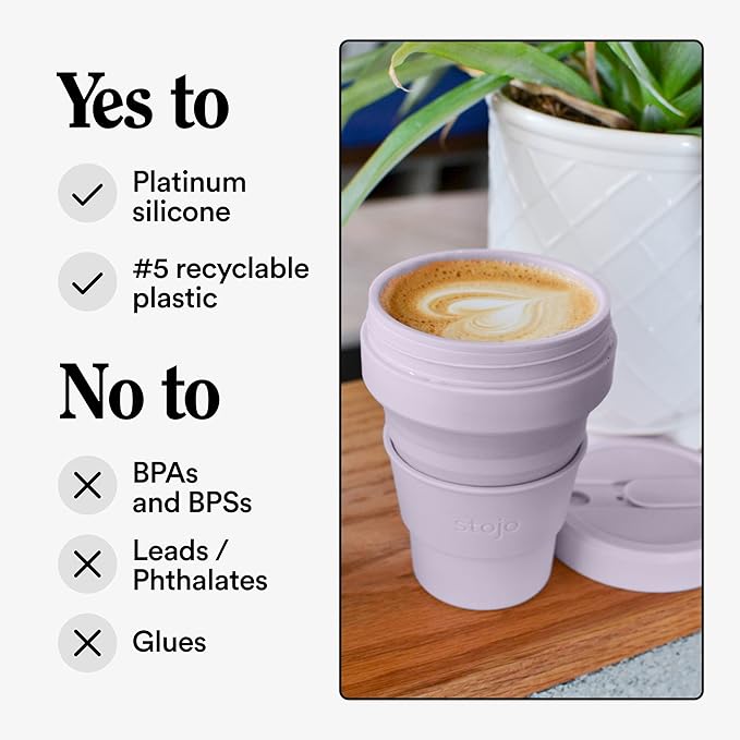 STOJO Collapsible Travel Cup - Lilac, 12oz / 355ml - Reusable To-Go Pocket Size Silicone Cup for Hot and Cold Drinks - Perfect for Camping and Hiking - Microwave & Dishwasher Safe