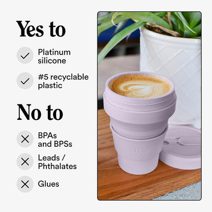 STOJO Collapsible Travel Cup - Lilac, 12oz / 355ml - Reusable To-Go Pocket Size Silicone Cup for Hot and Cold Drinks - Perfect for Camping and Hiking - Microwave & Dishwasher Safe