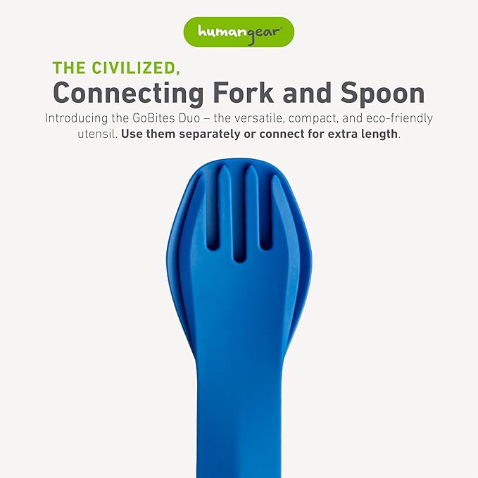 ﻿GoBites Duo and Bio Duo Travel Silverware, Full Size Portable Fork & Spoon, Reusable Utensil Set, PC and BPA-free, Food-Safe Nylon or Plant-Based Resin, ﻿Extended - 9.1” X 1.6”