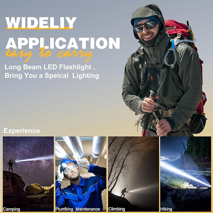 Small Tactical Flashlights 20000 High Lumens - 1500 Meters Long Beam Super Bright LED Magnetic Flashlight USB Rechargeable Zoomable 5Modes Long Beam Spotlight Flashlight for Hiking, Camping-dark Green