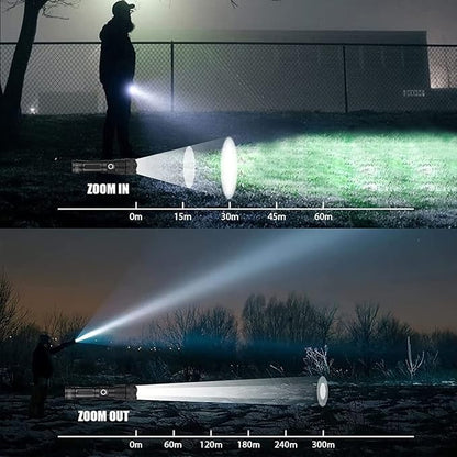 LED Flashlight 5000 Lumen Super Bright Rechargeable Flashlights, Adjustable Focus, 5 Modes Handheld Flash Light Waterproof Tactical Flashlights for Emergencies, Camping, Hiking