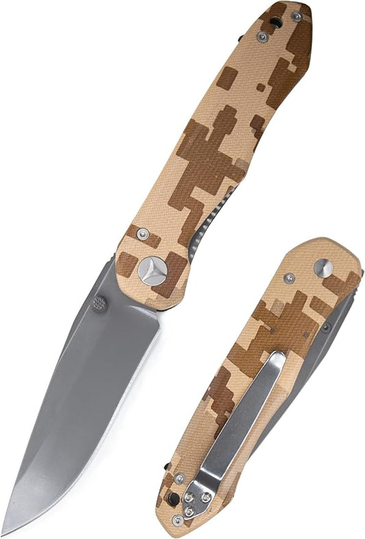 FD03 Folding Pocket Knife, 9Cr13MoV Stainless Steel Blade G10 Handle, Pocket Clip, EDC Knife for Men and Women, Camping Hunting Hiking Fishing Knives Tools (Black)