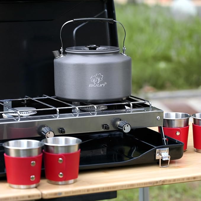 Bulin 2.2L Camping Kettle Set with 4 Cups Lightweight Aluminum Camp Tea Coffee Pot with 4 Stainless Steel Cups for Outdoor Camping Cookware Hiking Backpacking Kitchen Campfire and Picnic, Carrying Bag