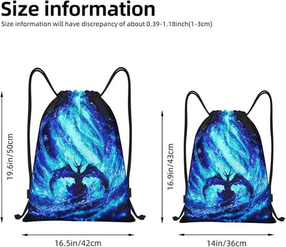 Fly Dragon Drawstring Bags Cool Blue Flame Sport Gym Sackpack Black Backgound Drawstring Backpack for Men Beach Yoga Swim String Bag Cinch Bag