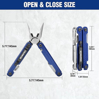 WORKPRO 18-in-1 Multi Tool Pliers, Stainless Steel EDC Multitool with Pocket Knife, 2 Safety Locks, Belt Clip and Oxford Pouch, Multipurpose Utility Multiuse Tool for Camping Outdoor Activities