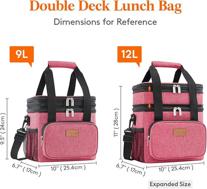 Lifewit Lunch Box for Men Women Double Deck Lunch Bag, Large Insulated Soft Cooler Bag, Leakproof Soft Meal Prep Lunch Tote with Shoulder Strap for Adults for Work/Flight/Travel, 12L/16Can, Pink