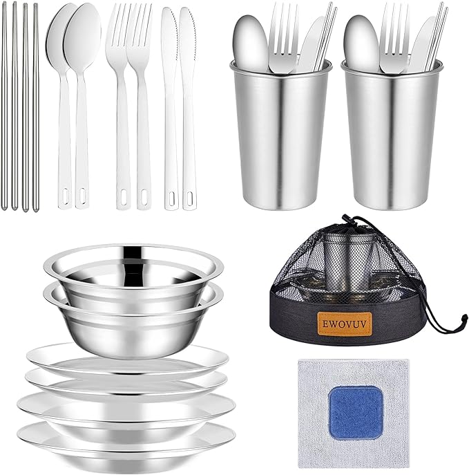 Camping Mess Kit - for Camping 1 to 2 Person boy Scout Camp Dishes Camping Cooking Utensils Accessories Plates Dinnerware Set Outdoor