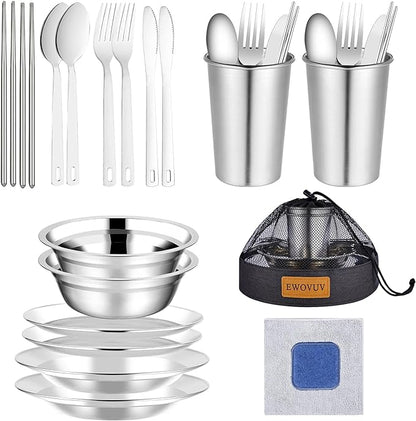 Camping Mess Kit - for Camping 1 to 2 Person boy Scout Camp Dishes Camping Cooking Utensils Accessories Plates Dinnerware Set Outdoor