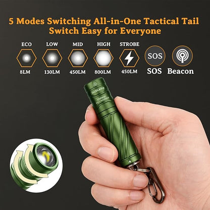 Rechargeable Mini Flashlight with Magnetic Tail, 800 High Lumens Bright Small Flashlight, IP68 Waterproof EDC Flashlight, 5 Modes Keychain Flashlight for Camping Hiking