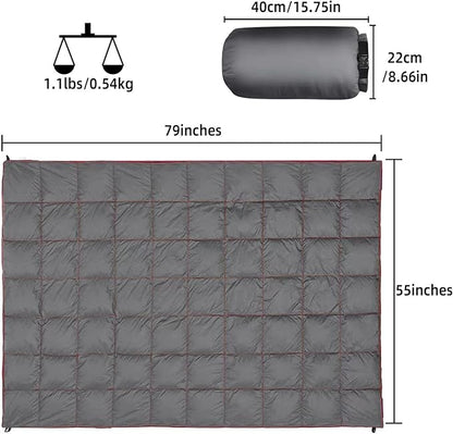 Outdoor Puffy Camping Blanket, Lightweight Down Alternative Puffy Printed Camping Large Ultra Warm Hammock Top Quilt Waterproof Blanket for Traveling Picnic Beach Party Cold Weather (Gray)