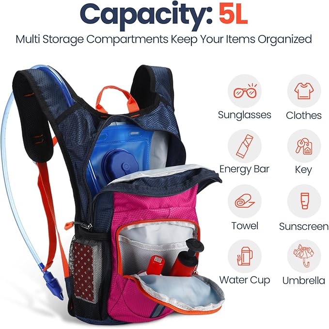 1 Pcs Kids Hydration Backpack with 1.5L Hydration Water Bladder Lightweight Water Backpack Hydration Pack