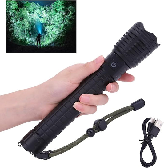 Rechargeable LED Flashlights 10000 High Lumens Flashlight Zoomable Tactical Flashlight 5 Modes Super Bright Waterproof Flashlights for Camping Hiking Emergencies 9.25 * 1.85in(Battery Free)
