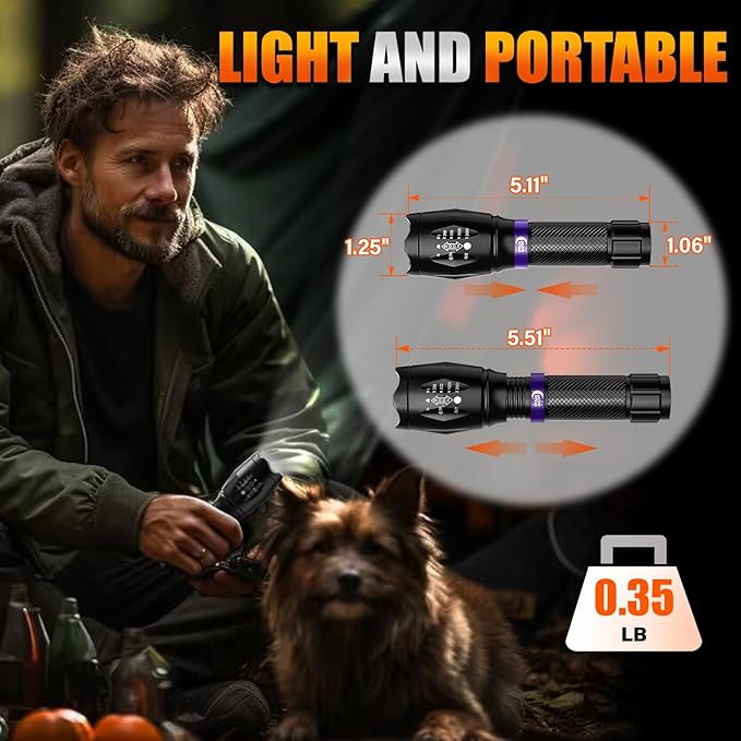 2 Pack LED Flashlights High Lumens with 6 AAA Batteries, 5 Modes Mini Waterproof Tactical Flashlight for Camping Hiking, Bright Flashlight with Zoomable, Fathers Day Dad Gifts for Him, Black & Purple