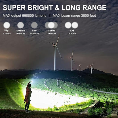 Flashlights High Lumens Rechargeable,990000 LM XHP90.2 Super Bright Flashlight with Zoomable & 5 Modes & IPX7 Waterproof for Camping