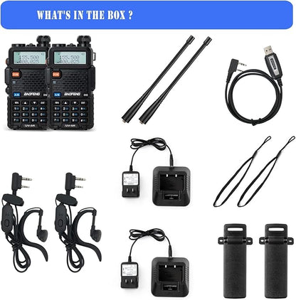 Ham Radio UV-5R 8W Radio 2 Pack, Long Range Handheld Ham Radio (UHF & VHF), UV5R Dual Band Two-Way Radio with Rechargeable 1800mAh Battery and Programming Cable