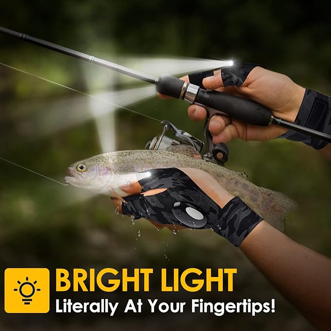 PARIGO LED Flashlight Gloves Gifts for Men Women-Valentines Day Gifts for Him Birthday Gifts for Dad Husband Him, Car Guy Unique Tool Cool Gadgets for Men Camping Accessories Fishing Gifts Camo