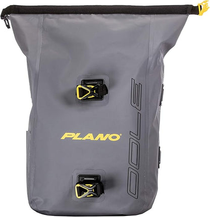 Plano Z-Series Roll-Top Waterproof Fishing Tackle Backpack, Gray Fabric, Includes 2 Clear 3700 StowAway Utility Boxes, Fishing Backpack with Tackle Boxes
