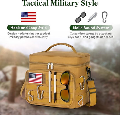 Lifewit Tactical Lunch Box for Men, Leakproof Insulated Large Lunch Cooler with MOLLE Webbing and Shoulder Straps, Heavy Duty Lunch Bag for Men Work Camping Picnic, 13L Brown
