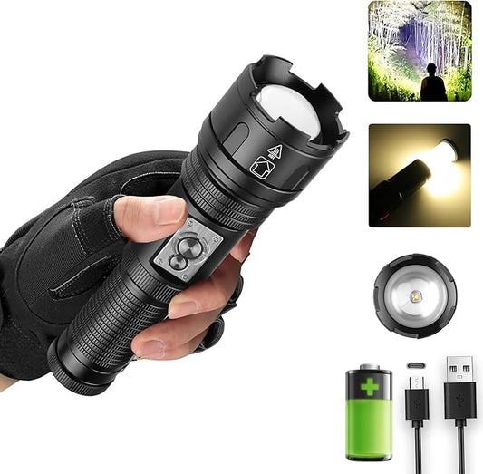 Multifunctional Rechargeable Flashlights High Lumens, 2-in-1 Super Bright Flashlight & Camping Lights, Waterproof Tactical Flashlights with Zoomable for Camping, Hiking, Emergencies