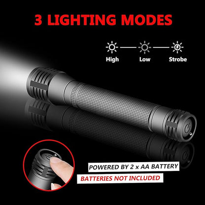 2000 Lumens LED Flashlight - AA Battery Powered, 3 Modes, Zoomable Focus, Water Resistant - Perfect for Camping, Hiking, Emergency (Battery not Included)
