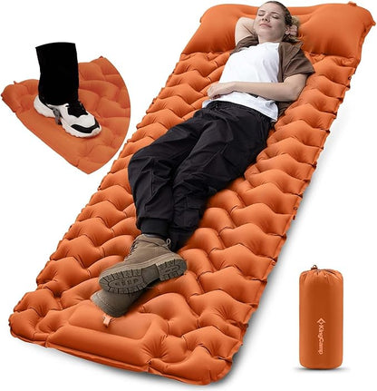 KingCamp Sleeping Pads for Camping, Self Inflating Camping Mattress with Built-in Foot Pump, Connectable Durable Inflatable Sleeping Mat with Pillow, Compact Camping Air Mattress for Camping Hiking