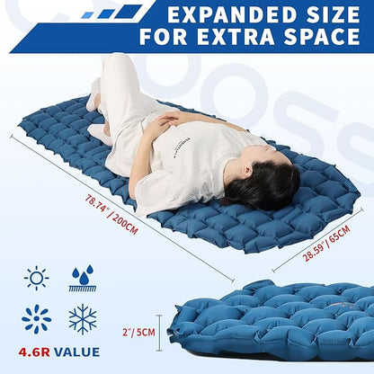 Sleeping Pad for Camping - Inflatable 2 Inch Sleeping Mat for Backpacking, Ultralight Camping Pad for Tents, Compact Camping Air Mattress for Hiking, Car Travel, and Sports